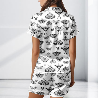 Butterfly Satin Pajama Set, Elegant Insect Loungewear, Nature Lover Sleep Set Gift for Her, Satin Women Pajamas