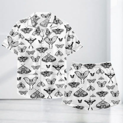 Butterfly Satin Pajama Set, Elegant Insect Loungewear, Nature Lover Sleep Set Gift for Her, Satin Women Pajamas