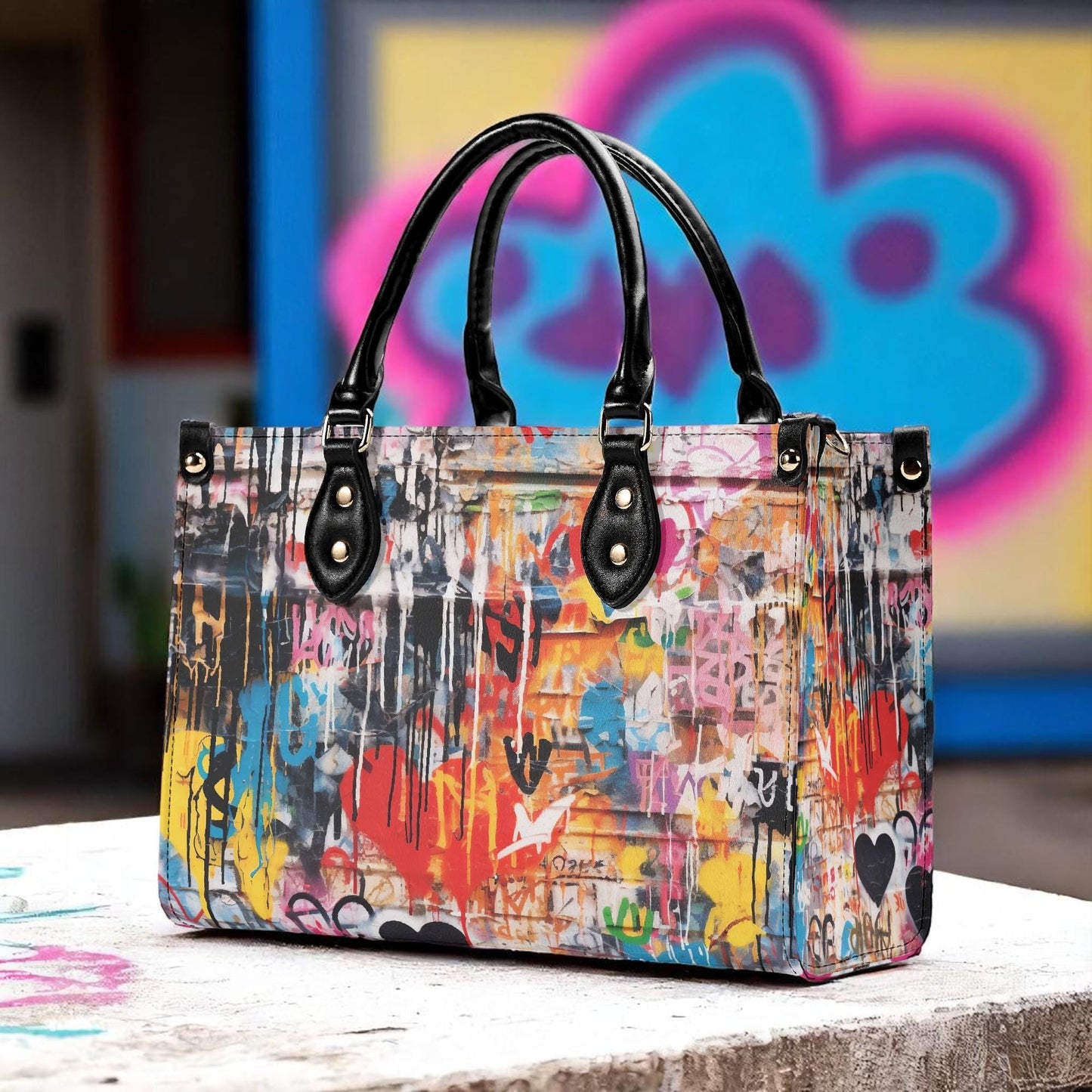 Street Canvas Square Handbag, Graffiti Art Vegan Leather Handbag, Top Handle, High-quality Crossbody Bag, Shoulder bag, Tote Bag,