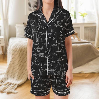 Math Pajama Set Short Sleeves, Math Teacher Woman's Satin Pajama Short Sleeve