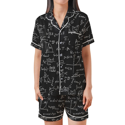 Math Pajama Set Short Sleeves, Math Teacher Woman's Satin Pajama Short Sleeve
