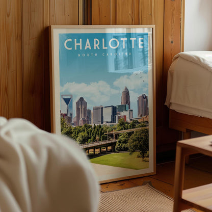 Charlotte Wall Art, Charlotte Art Print, Charlotte NC Travel Poster, North Carolina Decor, Charlotte Skyline, Charlotte Gifts
