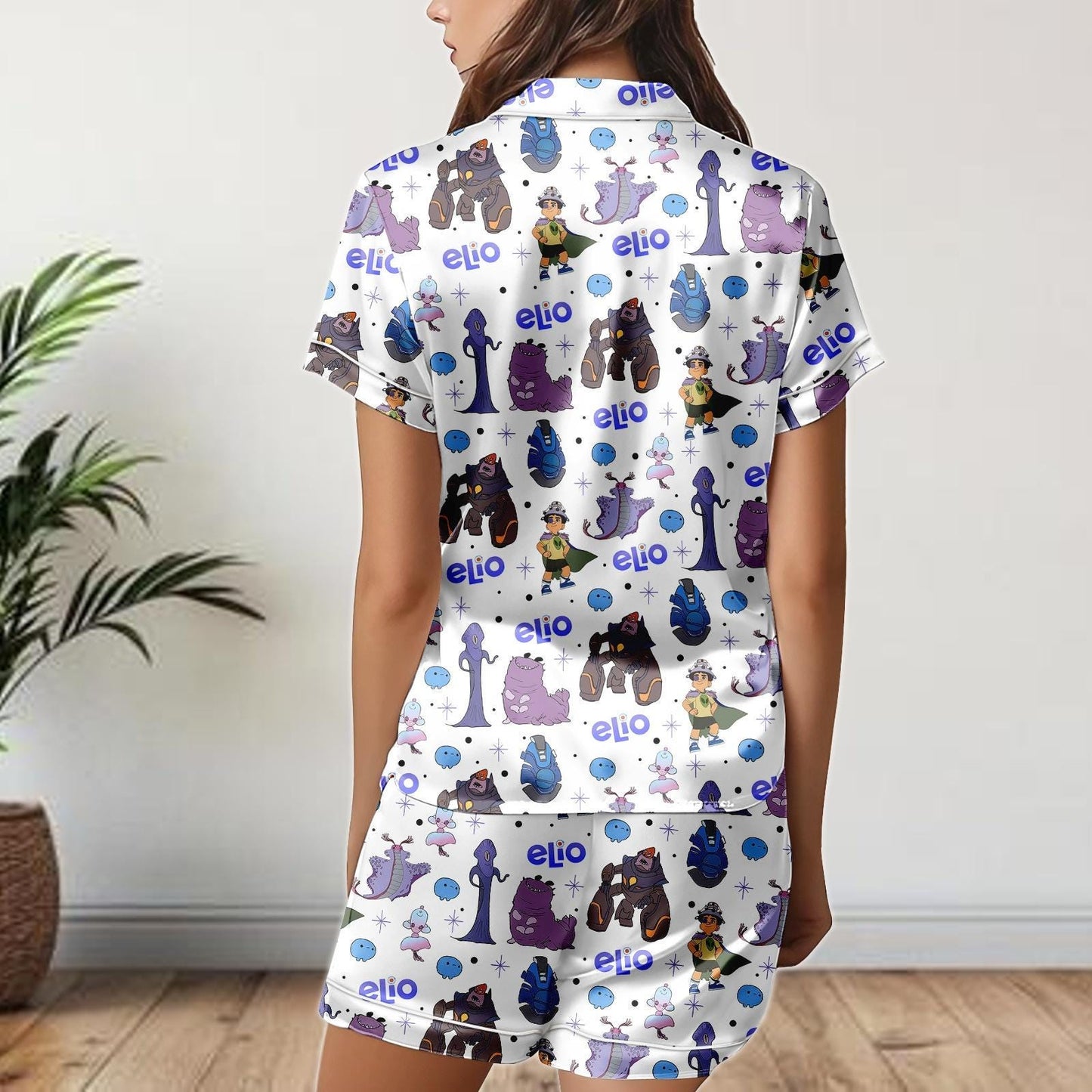 Elio Movie Satin Pajamas Shorts, Pixar Characters Sleepwear, Cute Lounge PJs for Women, Cartoon Summer Pajama Gift
