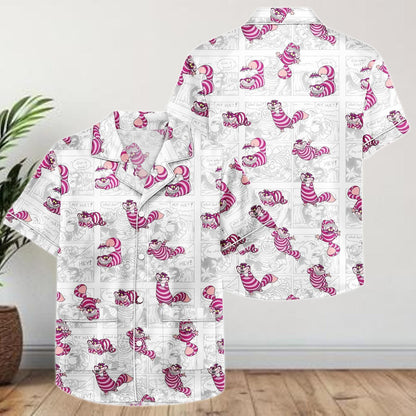 Cheshire Cat Comic Satin Pajamas Shorts, Alice in Wonderland Sleepwear, Funny Cartoon Satin PJs, Women's Lounge Set Gift