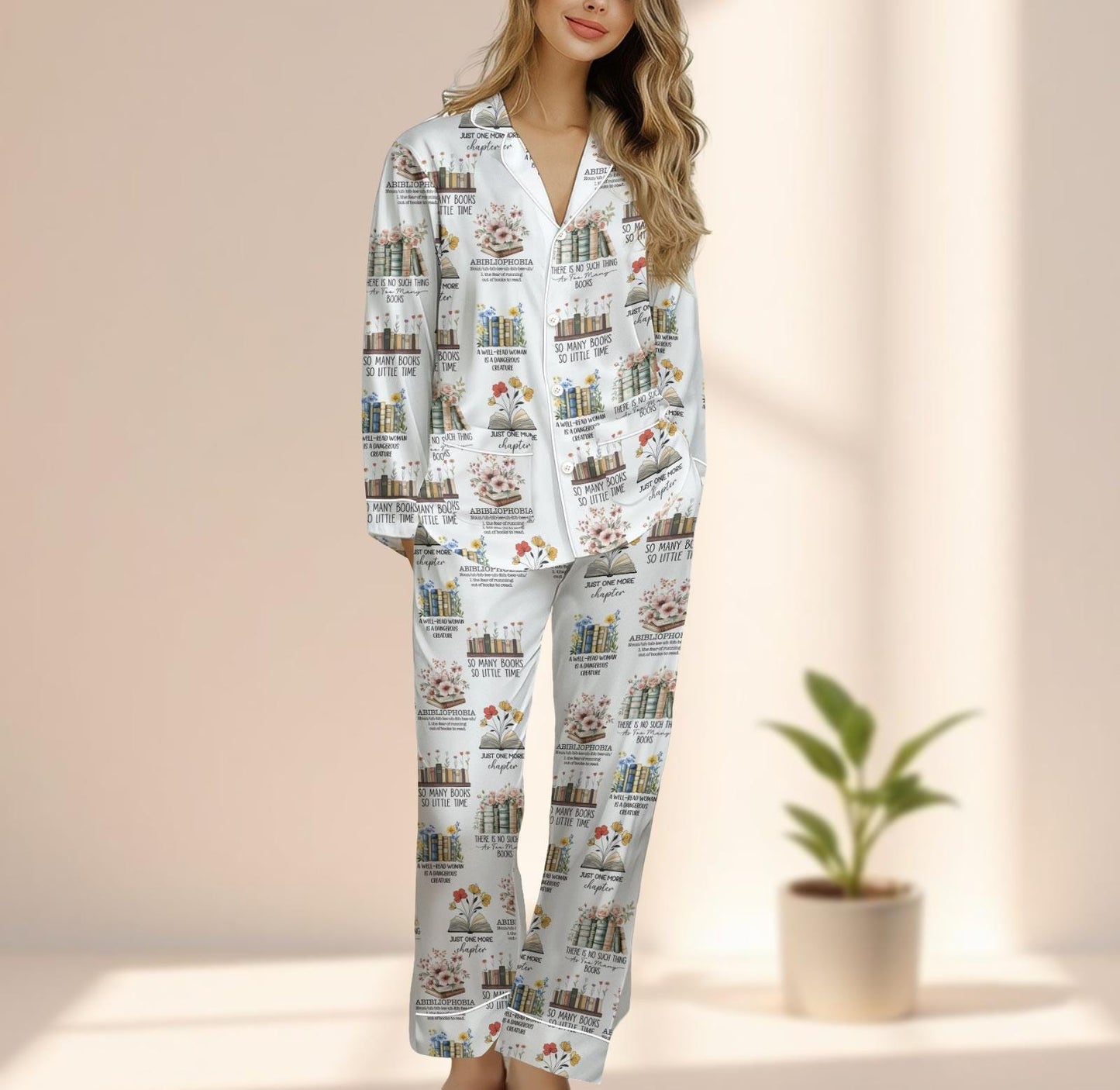 Book Lover Satin Pajama Set, So Many Books So Little Time Sleepwear, Funny Matching Pjs, Librarians Cozy Pj Set, Gift For Readers