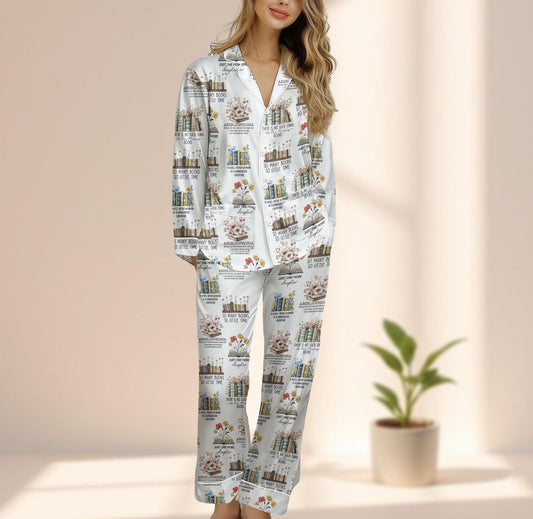 Book Lover Satin Pajama Set, So Many Books So Little Time Sleepwear, Funny Matching Pjs, Librarians Cozy Pj Set, Gift For Readers