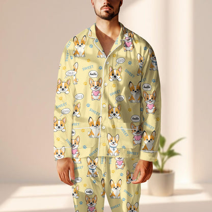 Cute Corgi Dog Satin Pajama Set, Funny Animal Sleepwear, Cartoon Puppy Pjs, Cozy Loungewear Matching Pj Set, Funny Dog Lover Gift