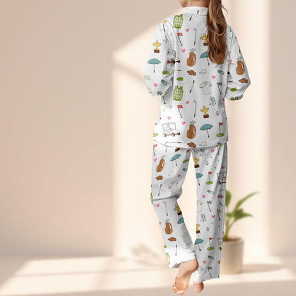 Funny Golf Lover Satin Pajama Set, Just A Girl Who Loves Golf Sleepwear, Cute Golf Matching Pjs, Sporty Loungewear, Gift For Her