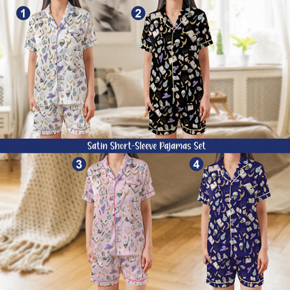 Fantasy Reader Satin Pajama Set, Book Lover Sleepwear, Enemies to Lovers Pajama Set, Bookish Pajamas, Short Sleeve or Long Sleeve Pajama Set