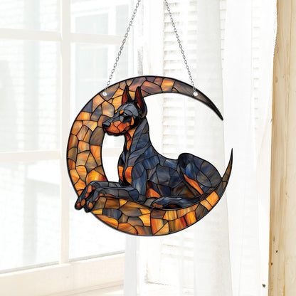 Doberman on Cresent Moon ACRYLIC Window Hanging, Dog Lover Gift, Dog mom gift, Remembrance gift, Loss Of Pet Gift, Doberman Dog Owner Gift