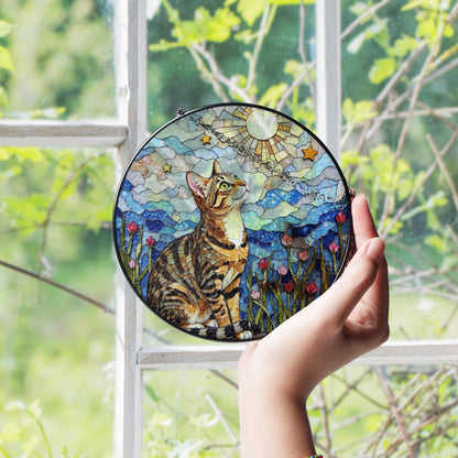 Tabby Cat Moonlight Suncatcher Stained Glass Window Decor Gift For Cat Lovers