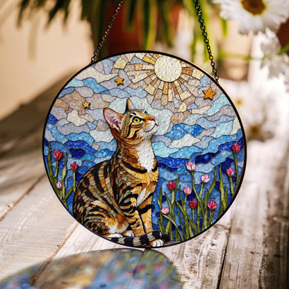 Tabby Cat Moonlight Suncatcher Stained Glass Window Decor Gift For Cat Lovers