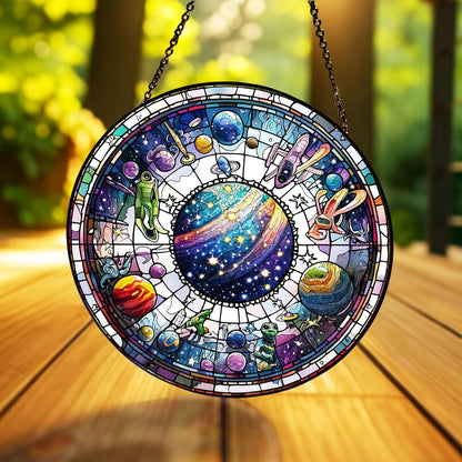 Alien UFO Stained Glass Suncatcher, Sci-Fi Decor, Stained Glass UFO Art, Outer Space Decoration, Alien Decor for Home, Celestial Suncatcher