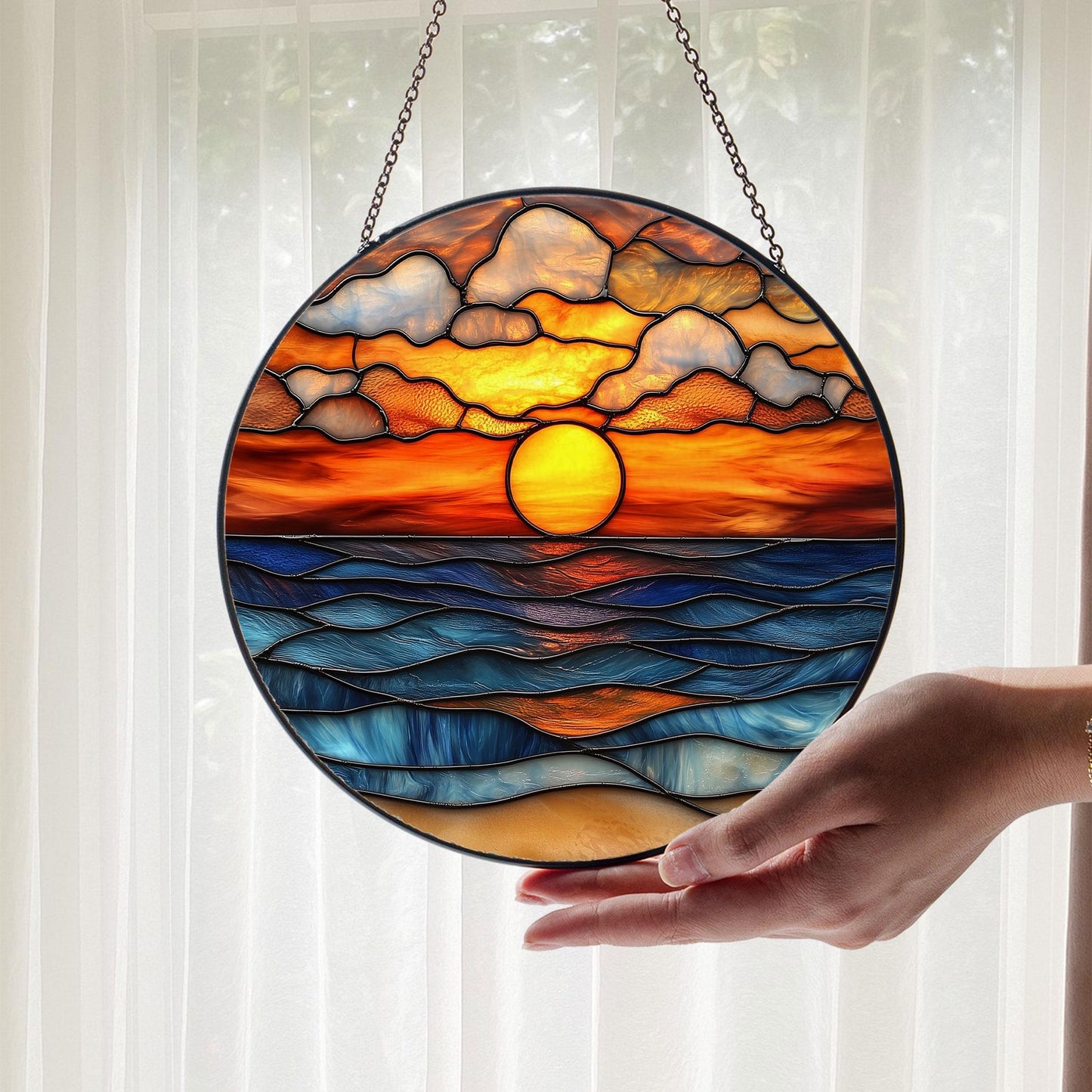 Beach Sunset Glass Suncatcher, Ocean Sunset Suncatcher, Beach Window Hanging, Beach Lover Home Decor, Beach Suncatcher, Summer Vibes Gift