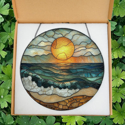 Beach Sunset Glass Suncatcher, Ocean Sunset Suncatcher, Beach Window Hanging, Beach Lover Home Decor, Beach Suncatcher, Summer Vibes Gift