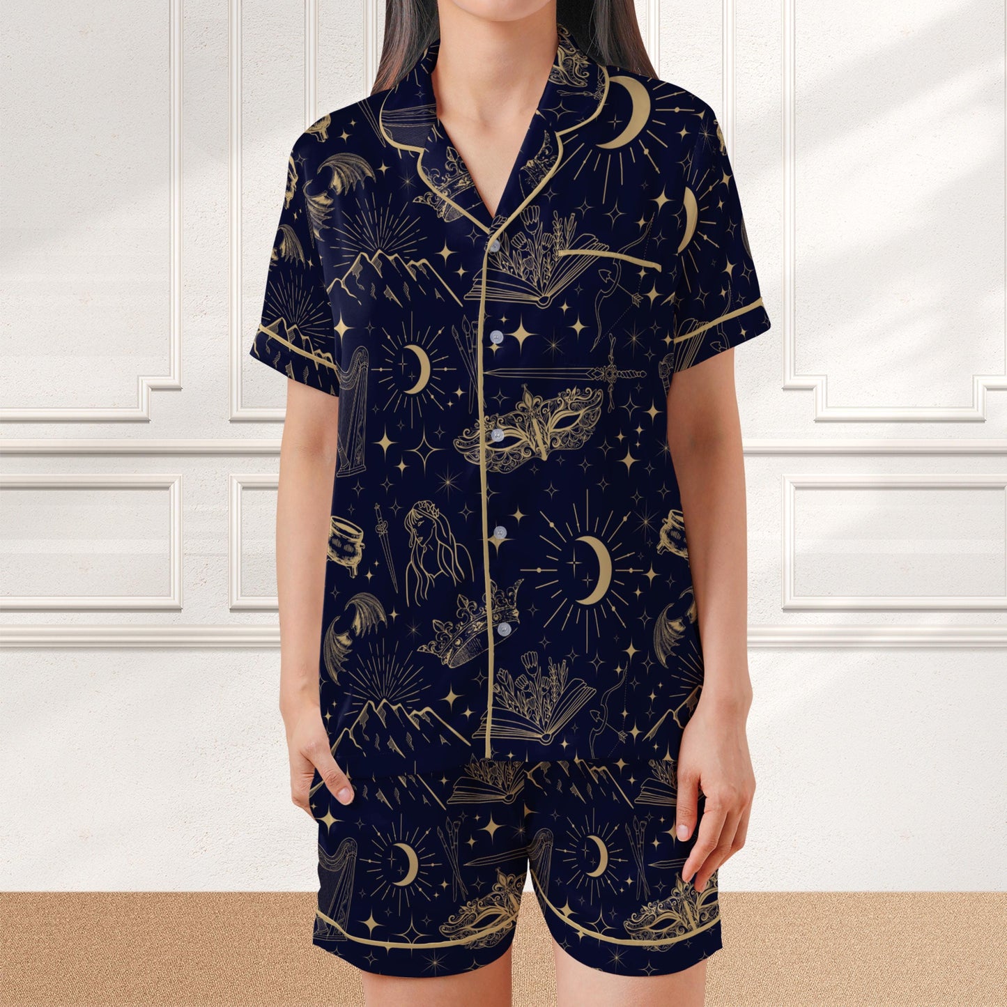 Fantasy Summer pajama set for book lover gift celestial Pjs for bookworm pj set for women satin pajama set for romantasy fans dreamland pjs