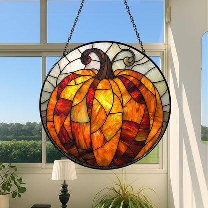 Fall Pumpkin Decor Stained Glass Window Suncatcher, Pumpkin Fall Vibes Window Hanging, Charming Pumpkin Suncatcher, Fall Suncatcher Decor
