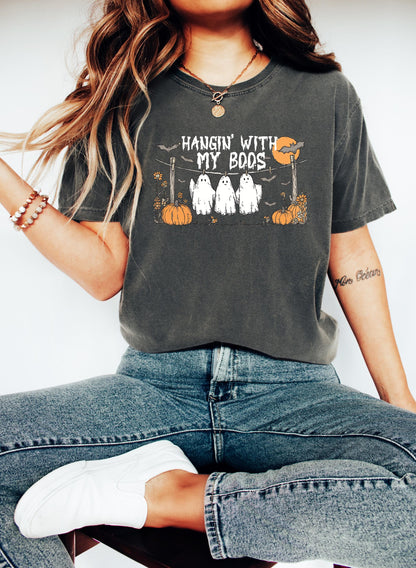 Comfort Colors® Hangin with My Boos Shirt, Funny Hanging Ghost Friends Halloween Shirt, Retro Ghost Shirt, Cute Halloween Shirt, Fall Shirt