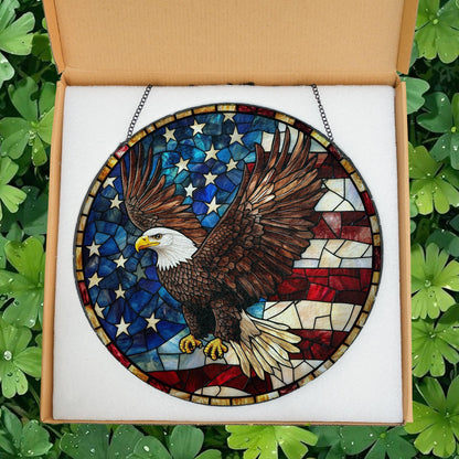 American Eagle Stained Glass Suncatcher, Patriotic Bald Eagle – American Flag Suncatcher, 4th of July Decor, Freedom Eagle Wall Window Gift