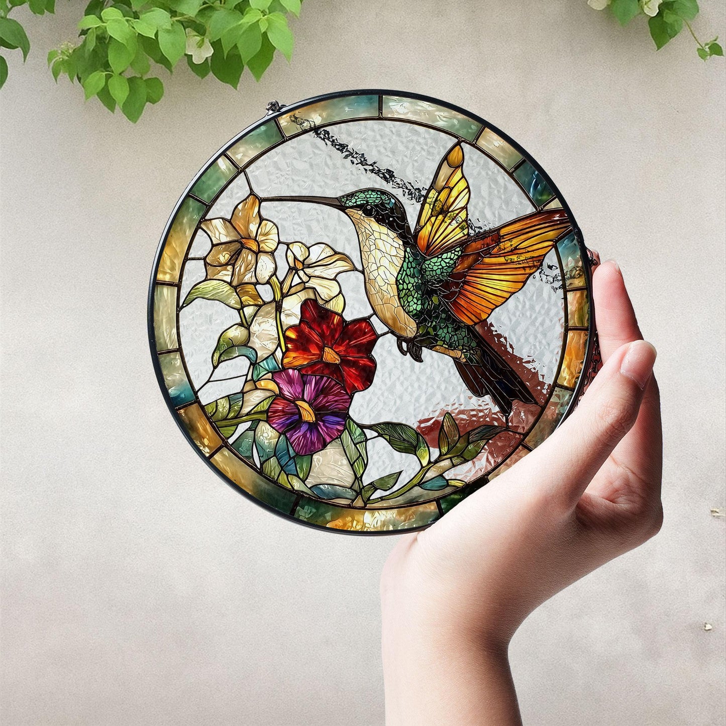 Hummingbird and Flower stained glass, Tiffany Glass Bird Window Hanging, Stained Glass Hummingbird Suncatcher,