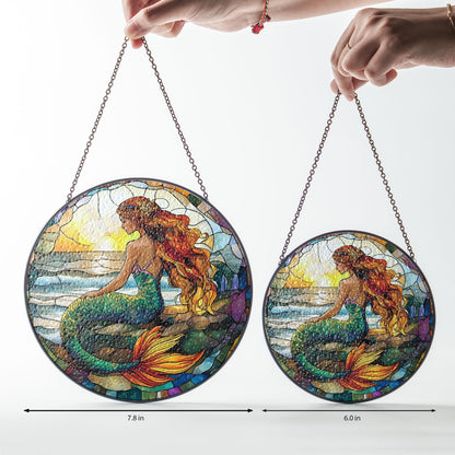 Mermaid Stained Glass Suncatcher, Ocean Suncatcher, Mermaid Lovers Gift, Natural Gift, Beach Home Decor, Nautical Home Accent, Beach Gift