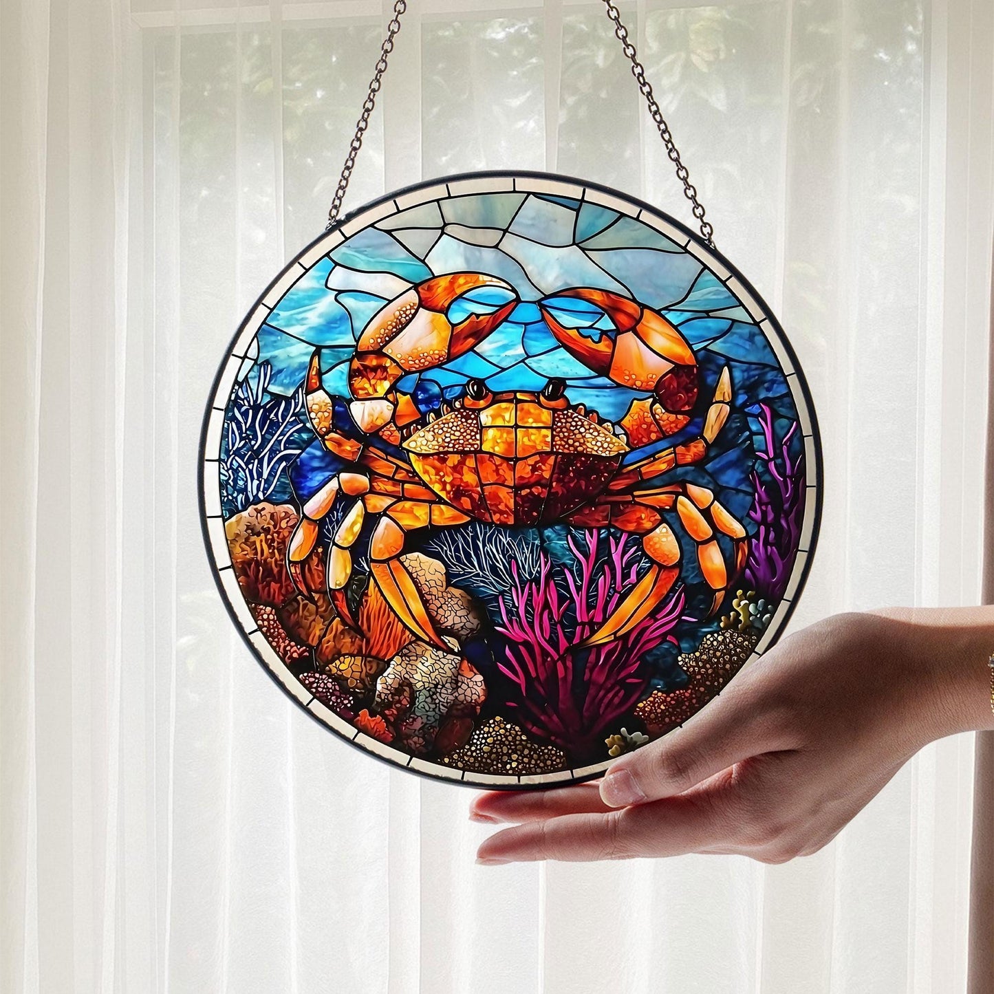 Crab Stained Glass Suncatcher, Crab Ornament, Suncatcher Ornament Gift, Suncather For Window, Custom Shape Suncatcher