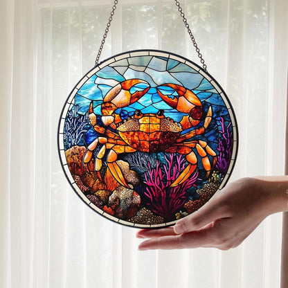 Crab Stained Glass Suncatcher, Crab Ornament, Suncatcher Ornament Gift, Suncather For Window, Custom Shape Suncatcher