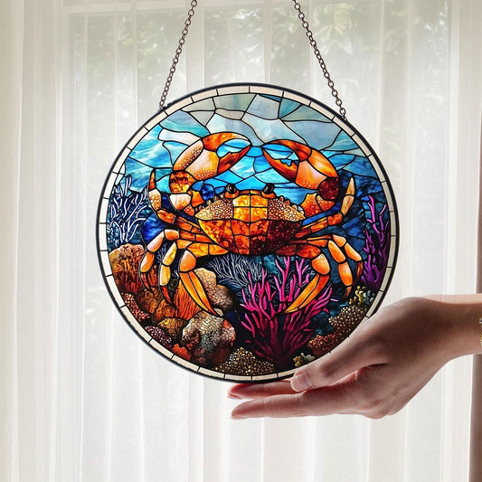 Crab Stained Glass Suncatcher, Crab Ornament, Suncatcher Ornament Gift, Suncather For Window, Custom Shape Suncatcher