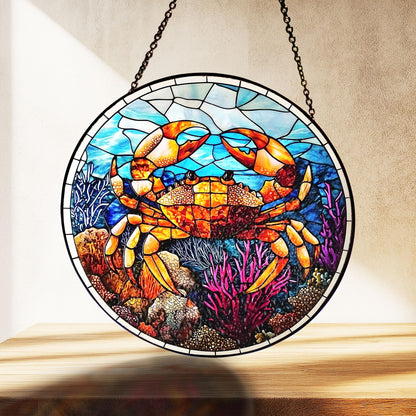Crab Stained Glass Suncatcher, Crab Ornament, Suncatcher Ornament Gift, Suncather For Window, Custom Shape Suncatcher