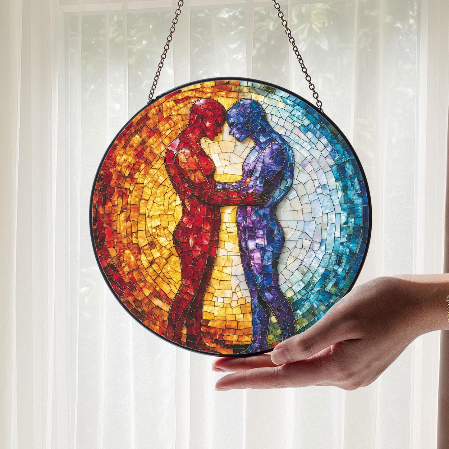 LGBTQ Couple Suncatcher, Gay Couple Silhouette Suncatcher, LGBTQ Sun Catcher, Gay Pride Romantic Decor, Romantic LGBTQ Decor, Wedding Gift