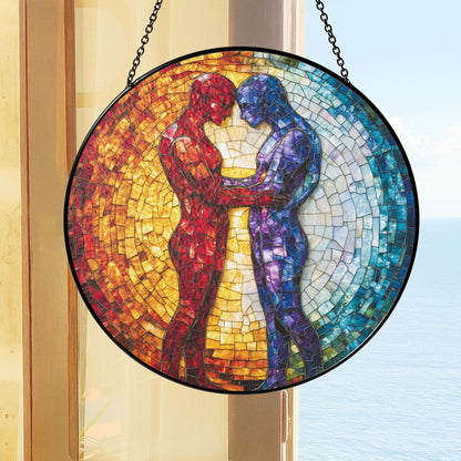 LGBTQ Couple Suncatcher, Gay Couple Silhouette Suncatcher, LGBTQ Sun Catcher, Gay Pride Romantic Decor, Romantic LGBTQ Decor, Wedding Gift