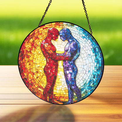 LGBTQ Couple Suncatcher, Gay Couple Silhouette Suncatcher, LGBTQ Sun Catcher, Gay Pride Romantic Decor, Romantic LGBTQ Decor, Wedding Gift
