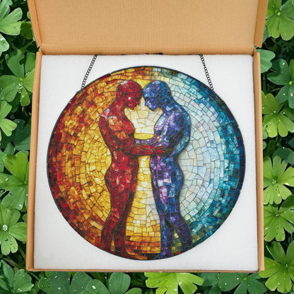 LGBTQ Couple Suncatcher, Gay Couple Silhouette Suncatcher, LGBTQ Sun Catcher, Gay Pride Romantic Decor, Romantic LGBTQ Decor, Wedding Gift