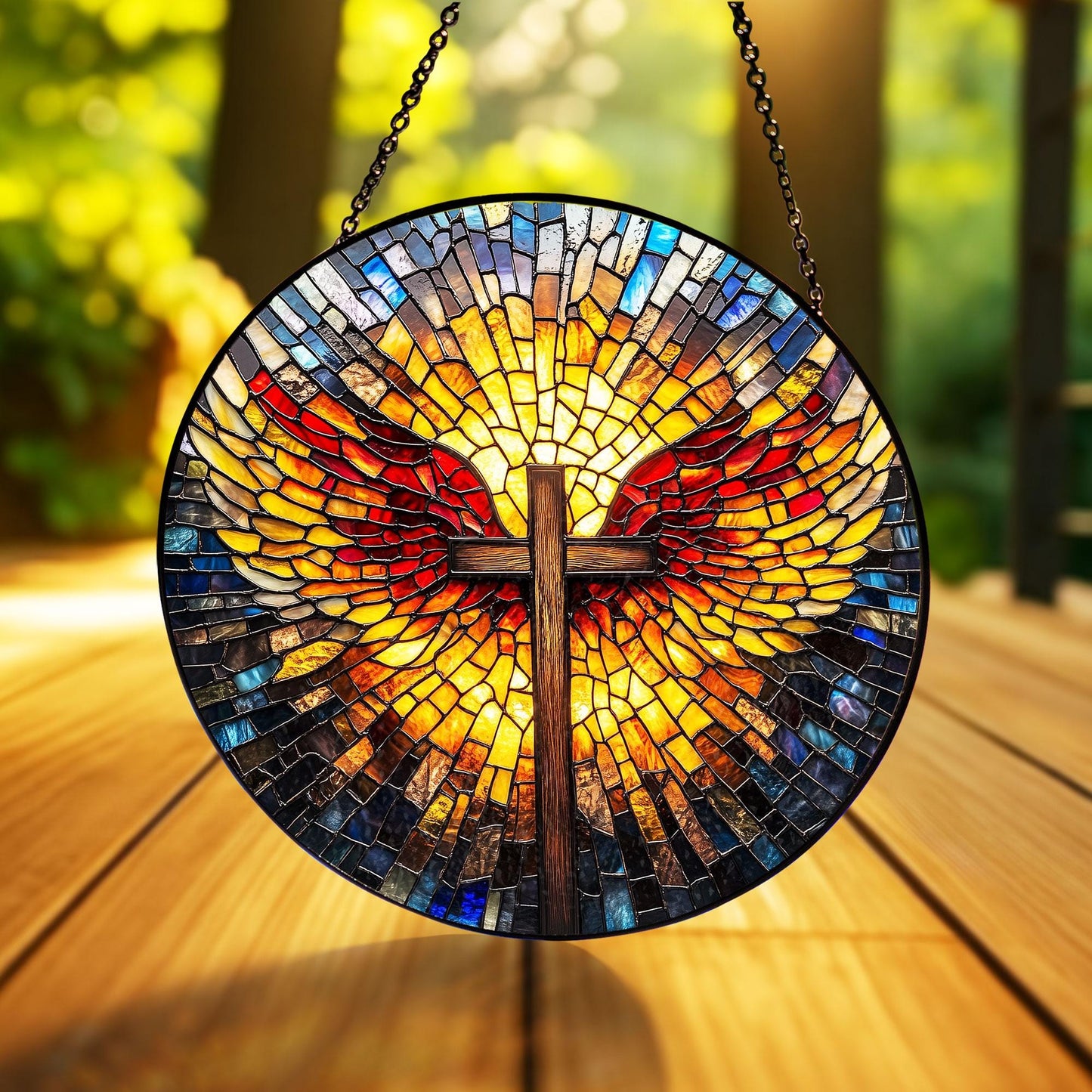 Cross Glass Suncatcher, Catholic Stained Glass Decor, Religious Gift, Gift for Grandma, Christian Glass Suncatcher, Faith Cross Home Decor
