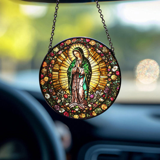 Mexican Virgen de Guadalupe Religious GLASS Suncatcher Hanging, Jesus Christ, Lamb of God hanging, Southwest Decor, Catholic Suncatcher