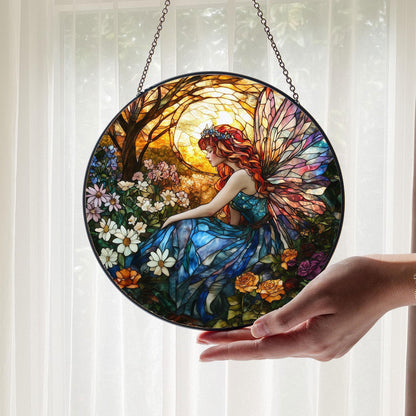 Butterfly Fairy Glass Suncatcher, Fairy Garden Decor, Butterfly Fairy Ornament, Fantasy Garden Decor, Magical Decor, Gift for Fantasy Lovers