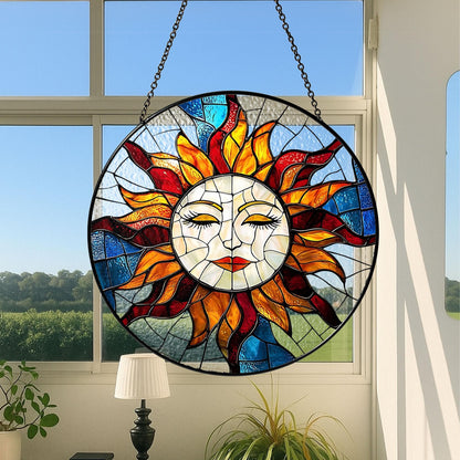 Sun Face Glass Suncatcher, Sun Suncatcher Ornament, Faces Light Catcher Window Hanging, Whimsical Spiral Sun, Sun Decor, Sun Set Lover Gift