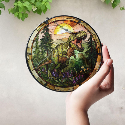 T-Rex Stained Glass Suncatcher, Tyrannosaurus Dinosaur Suncatcher, Fierce Jurassic Decor for Kids and Dinosaur Lovers, T-rex lovers gift