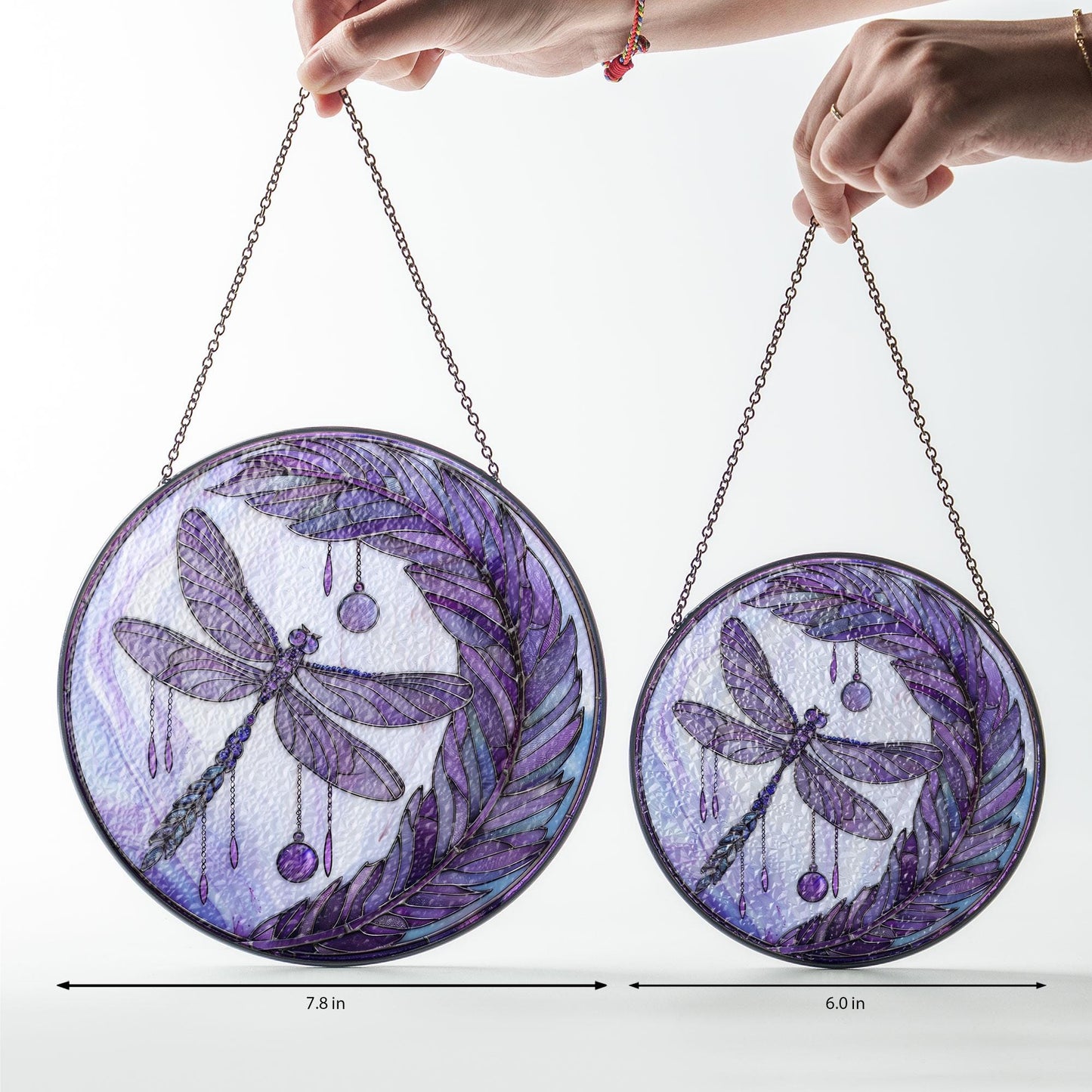 Purple Dragonfly Stained Glass Suncatcher, Dragonfly Moon Suncatcher, Insect Garden Art, Nature-Inspired Glass Panel, Spring Decor Home