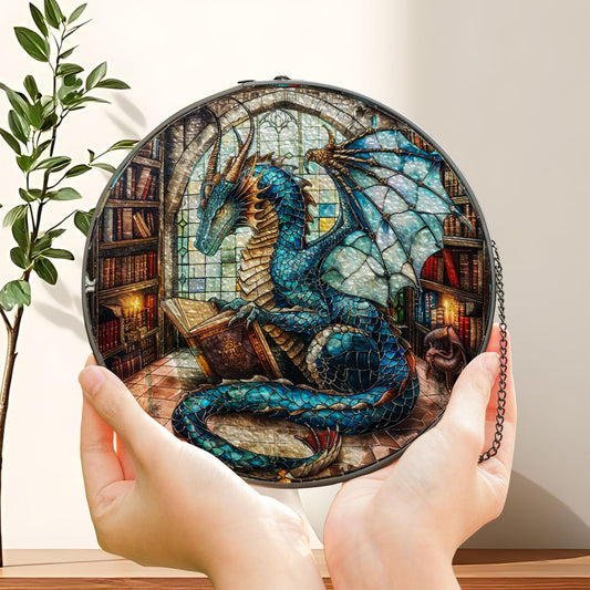 Book Dragon Suncatcher Ornament, Fantasy Dragon Glass Window Hanging, Dragon Gift, Bookish Home Decor, Librarian Gift, Book Lover Gifts
