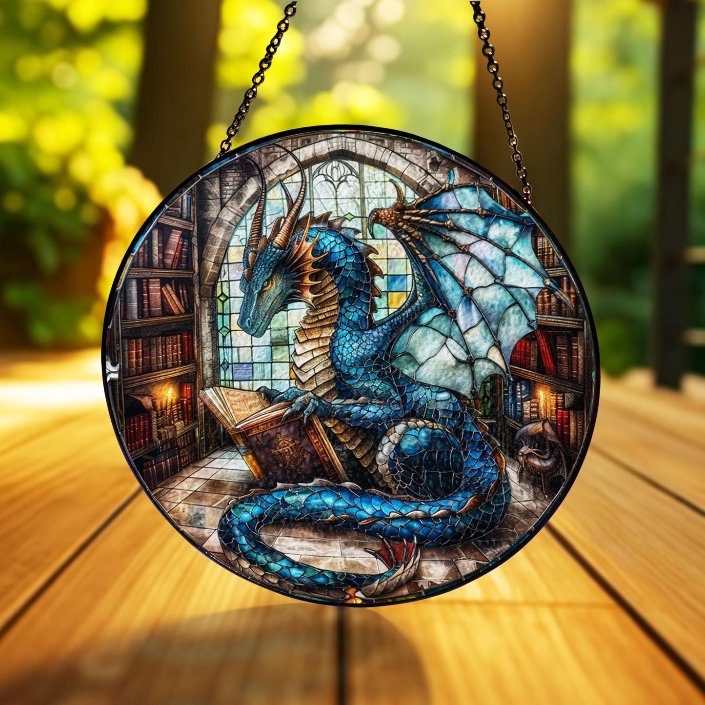 Book Dragon Suncatcher Ornament, Fantasy Dragon Glass Window Hanging, Dragon Gift, Bookish Home Decor, Librarian Gift, Book Lover Gifts
