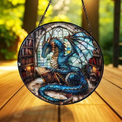 Book Dragon Suncatcher Ornament, Fantasy Dragon Glass Window Hanging, Dragon Gift, Bookish Home Decor, Librarian Gift, Book Lover Gifts