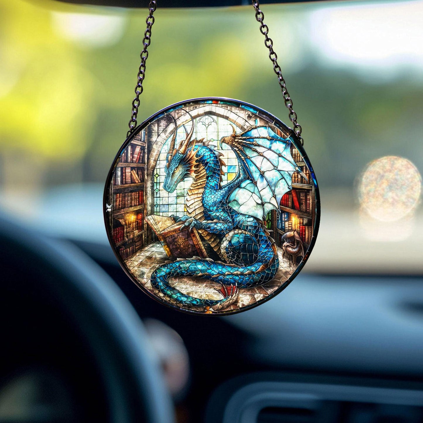 Book Dragon Suncatcher Ornament, Fantasy Dragon Glass Window Hanging, Dragon Gift, Bookish Home Decor, Librarian Gift, Book Lover Gifts