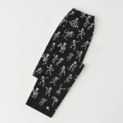 Dancing Skeleton Sleepwear, Spooky Halloween Matching Set, Funny Skeleton Homewear, Black Nightwear for Fall and October Vibes