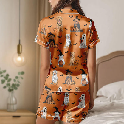 Dog Halloween Satin Pajamas, Mummy Witch Ghost Pumpkin Loungewear, Cute Pet Costume Sleep Set, Halloween Pumpkin Pjs, Halloween Party G