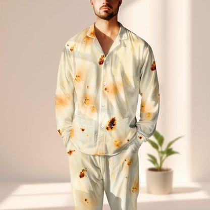 Funny Tortilla Satin Pajamas Set, Burnt Flatbread Print Sleepwear, Food Lover Loungewear, Unique Novelty Pjs Set, Gift For Her