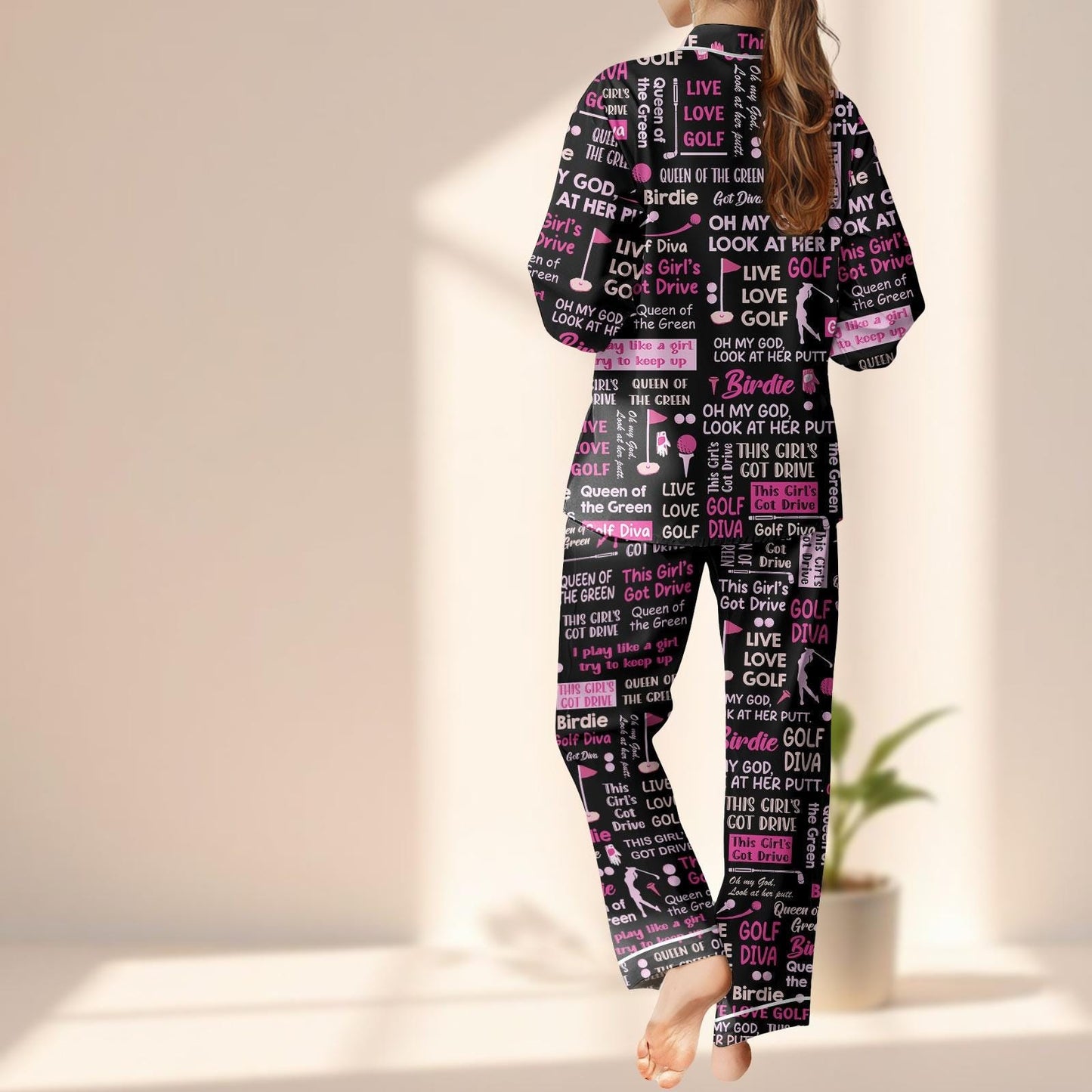 Funny Golf Diva Satin Pajamas Set, This Girl's Got Drive Sleepwear, Queen Of The Green Pjs, Cute Golf Loungewear, Birthday Gift