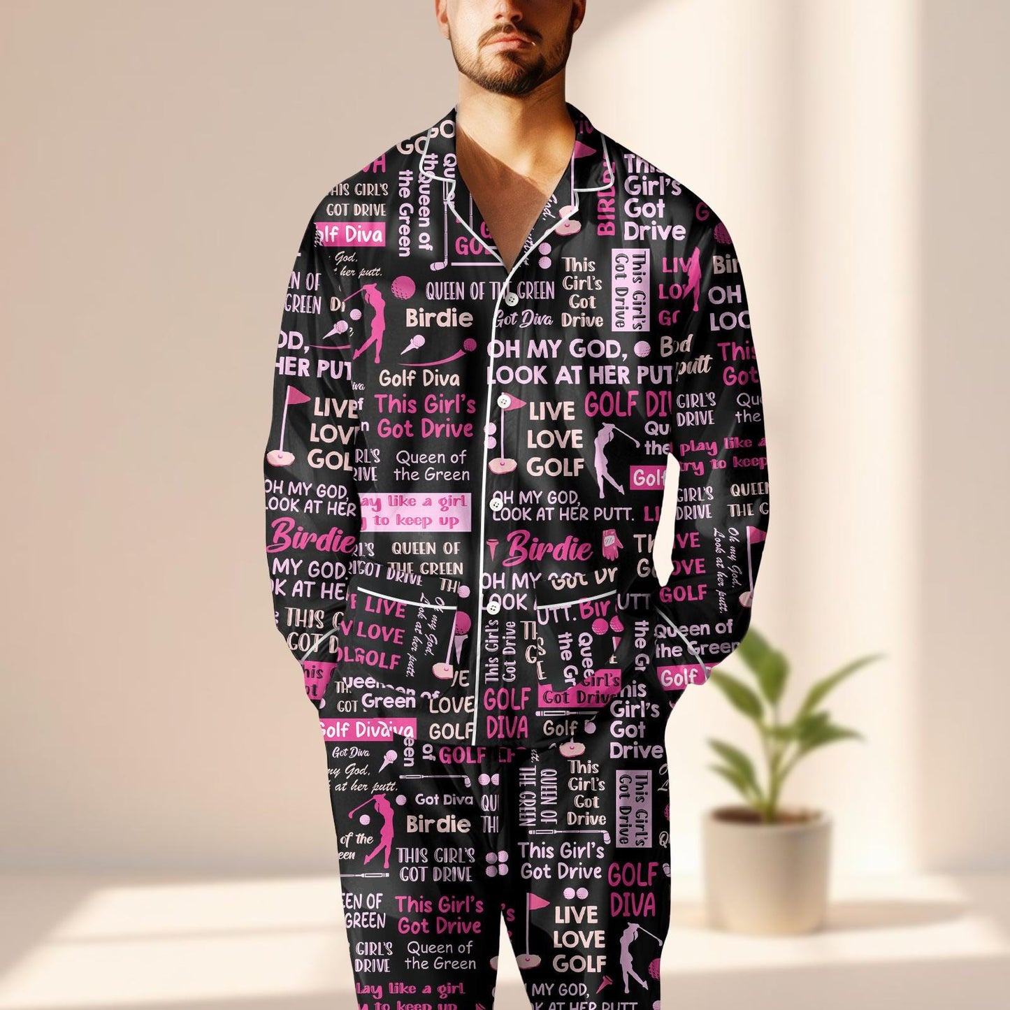 Funny Golf Diva Satin Pajamas Set, This Girl's Got Drive Sleepwear, Queen Of The Green Pjs, Cute Golf Loungewear, Birthday Gift