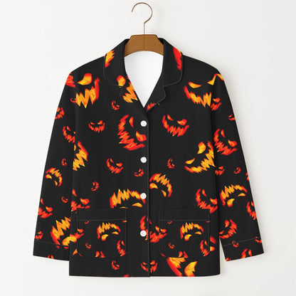 Halloween Scary Pumpkin Pajamas Set, Spooky Season Homewear, Jack O Lantern Face Matching Set, Fall Season Sleepwear, Horror Nightwear Gift