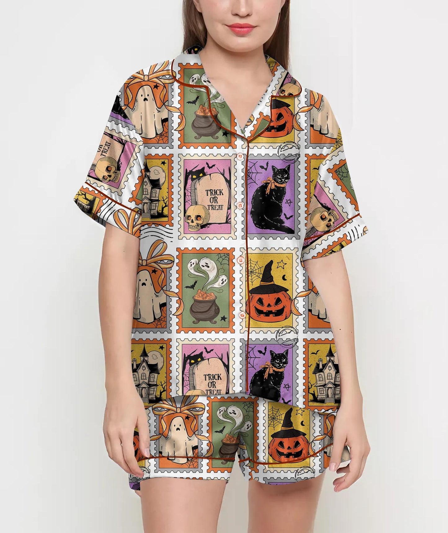 Halloween Gifts, Halloween Shirt, Pajamas Satin Set, Ghost Shirt, Cute Ghost Shirt Design, Gift For Women, Halloween Coquette, Spooky Season